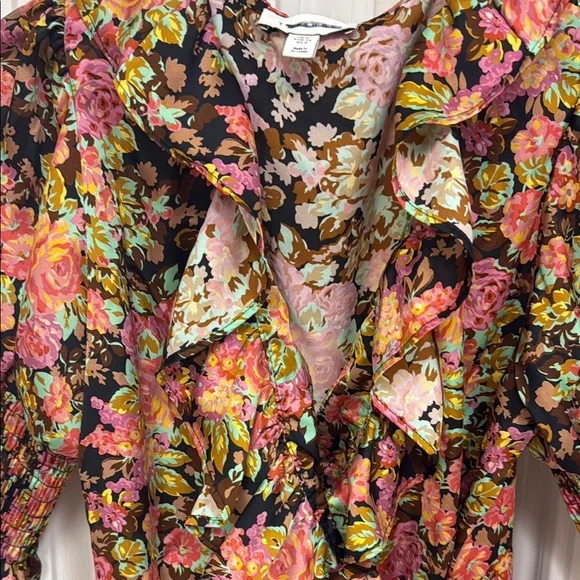 Topshop Floral Wrap Dress - Black, Pink, Brown - Picture 4 of 10